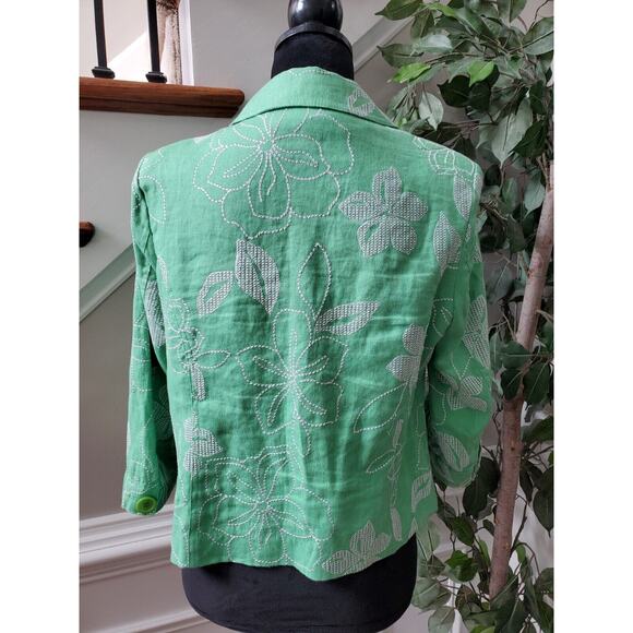 JM Collection Women Green Floral 100% Linen Long Sleeve Buttons Front Jacket 6P - Picture 8 of 12